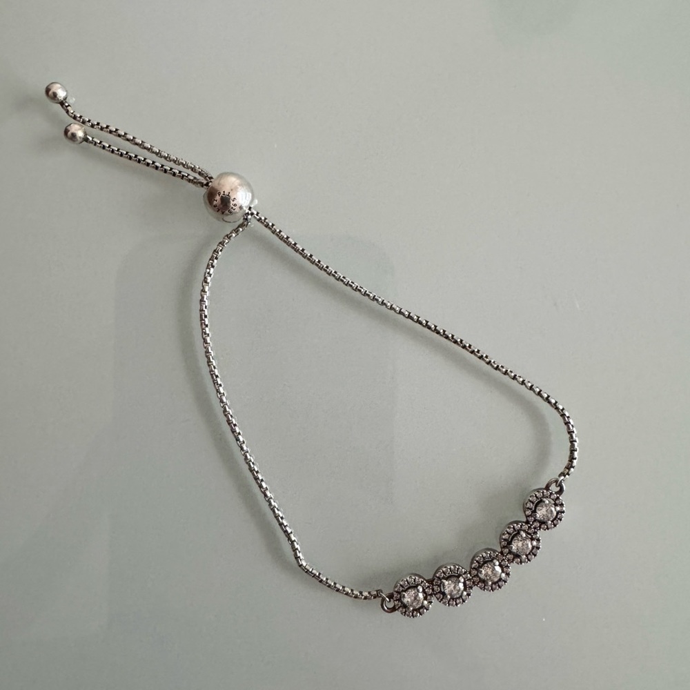 Pandora Sterling Silver Round Sparkle Sliding Bolo Bracelet